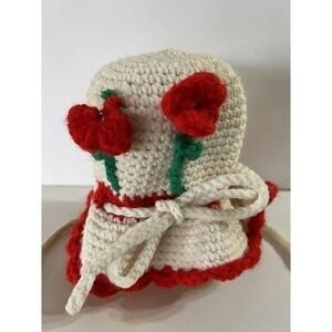 Vintage Girls Flower Crochet Knit Hat Tie Ear Flap Adjustable​​​​​​